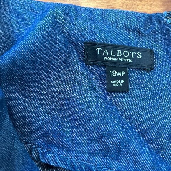 Talbots classic Womens Blue Denim Dress  18wP Back Zip Bell Sleeve Shift Cotton - Picture 6 of 9